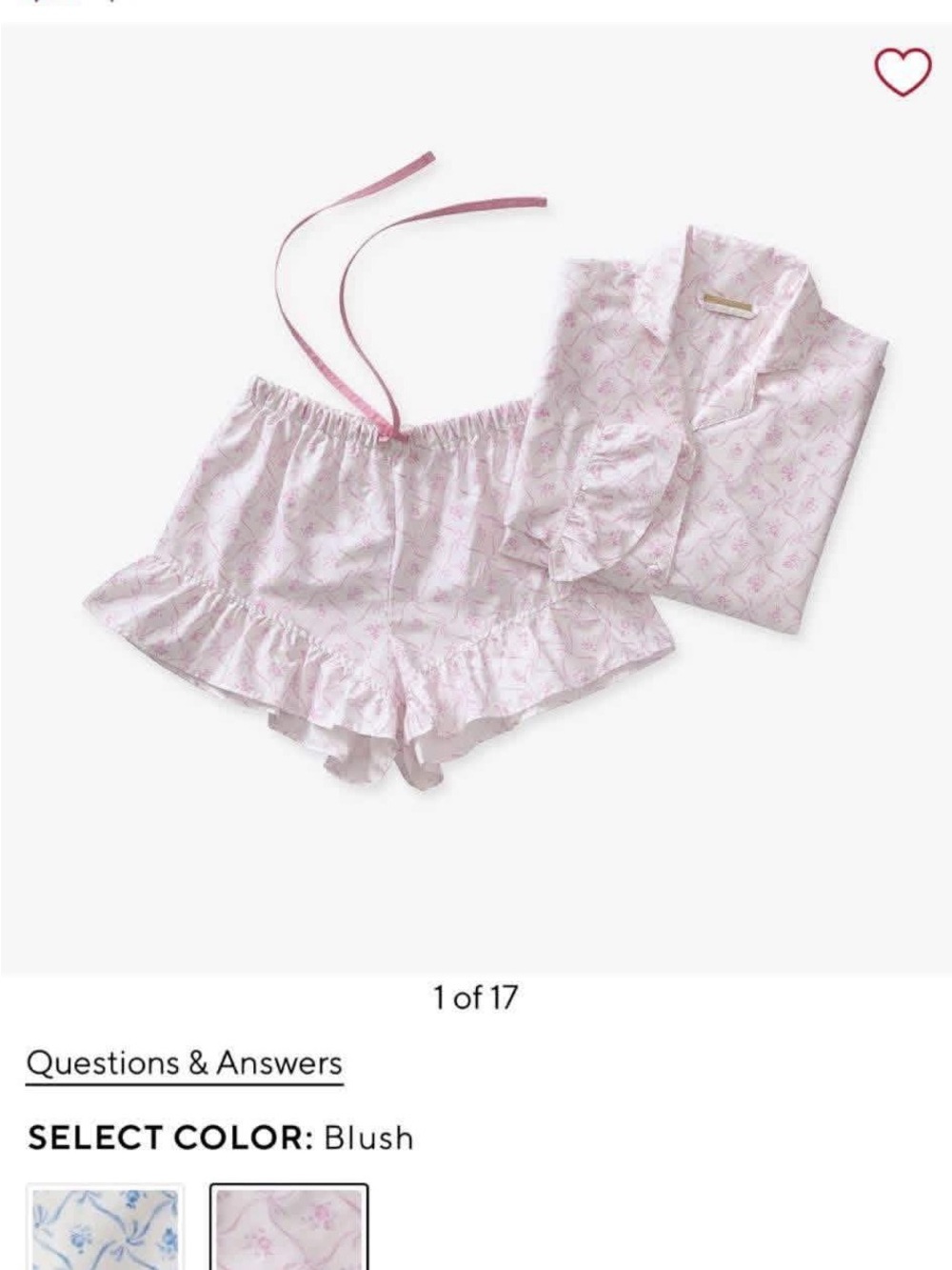 LoveShackFancy Blush Printed Ruffle Short Pajama Set